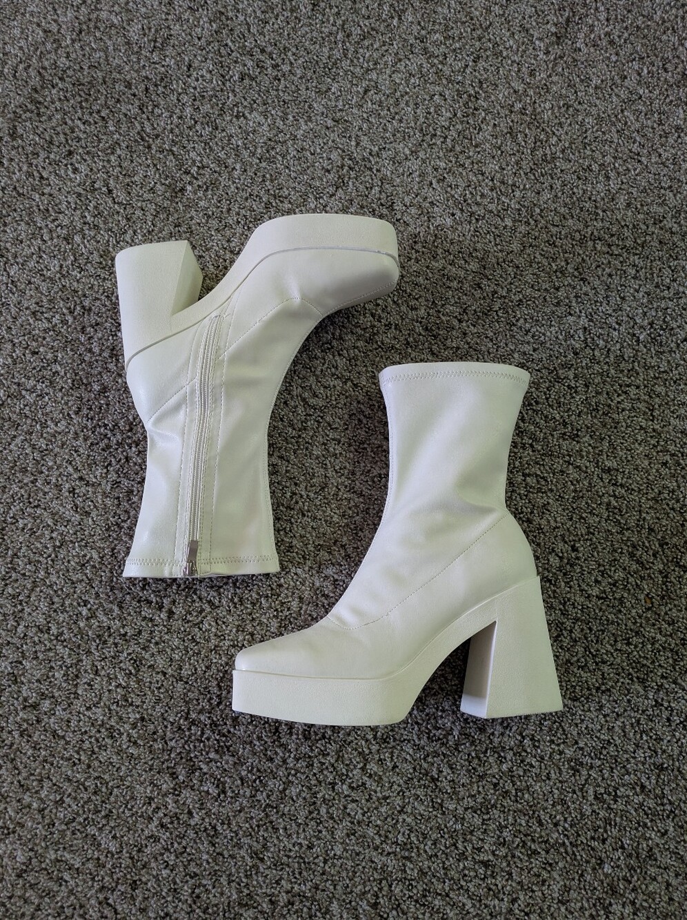 Public Desire White Platform Block Heel Ankle Boots